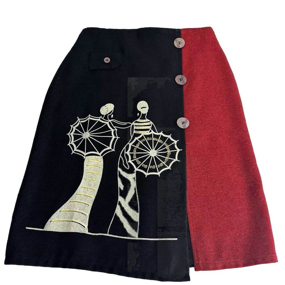 art to wear Abstract Chinese Asian ladies holding fans straight pencil skirt S